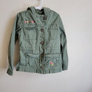 Old Navy Kids Green Jean Jacket With Embroidered Floral Accents Small 6/7